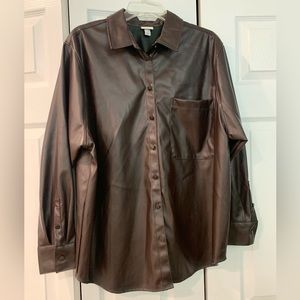 EUC,Women’s long sleeve,faux leather  button-down shirt. Target brand, a new day
